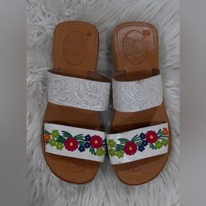 Floral Embroidered White Sandals